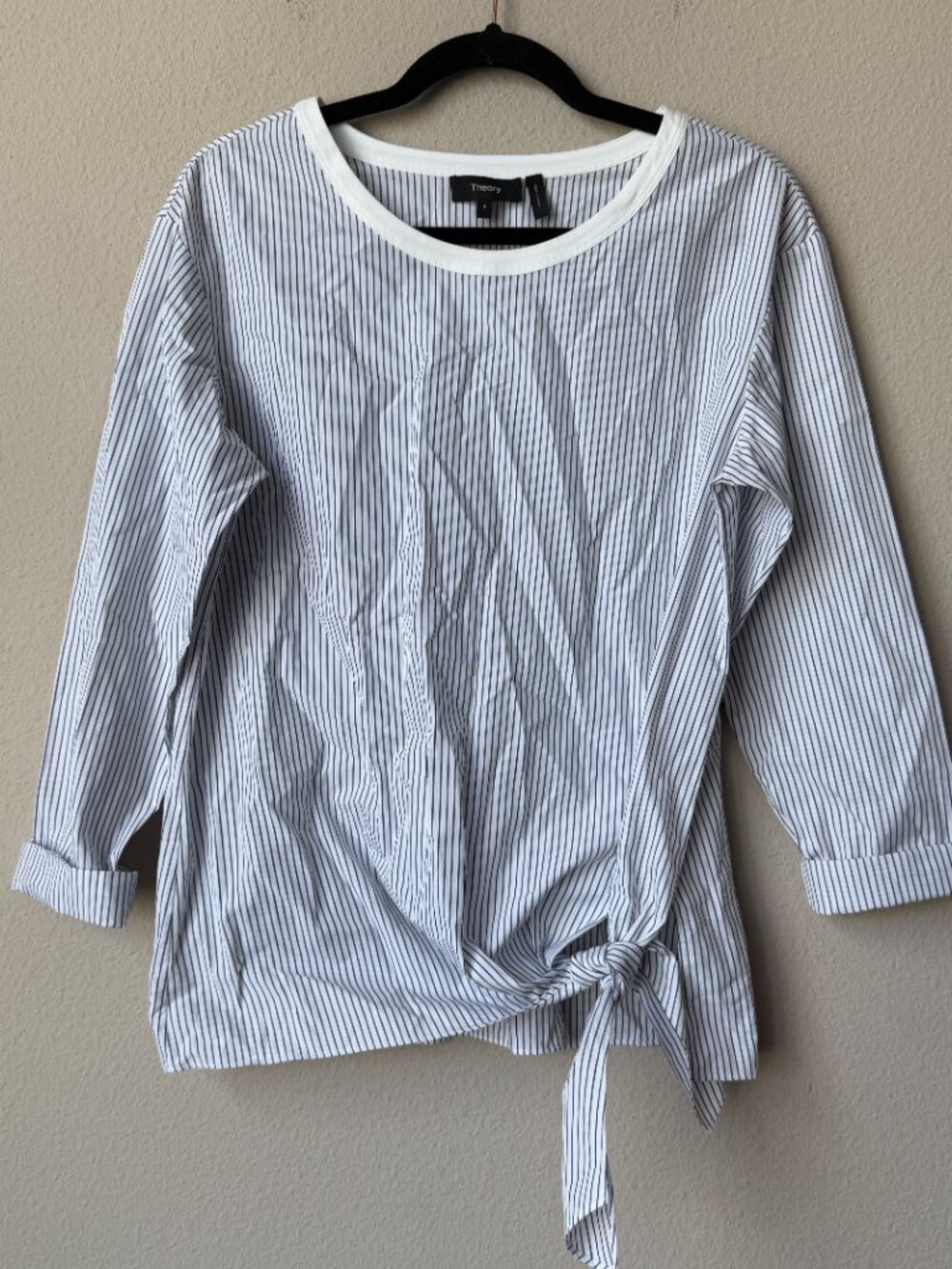 Theory Serah Stripe Cotton Side Tie Shirt Size S - Picture 2 of 5